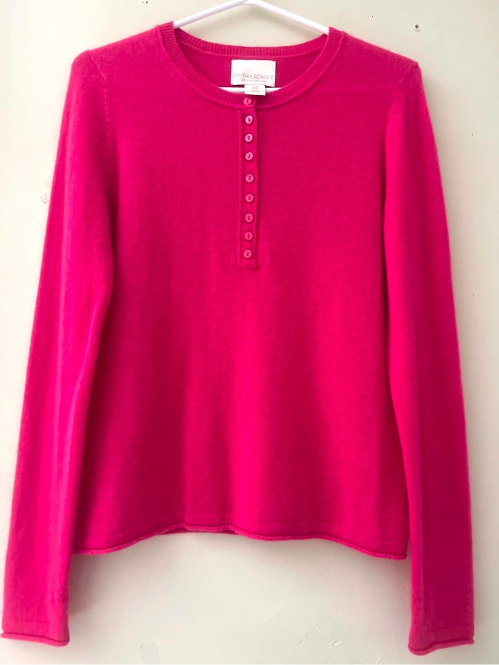 Cynthia Rowley Bright Hot Pink Long-Sleeve Cashmere Top